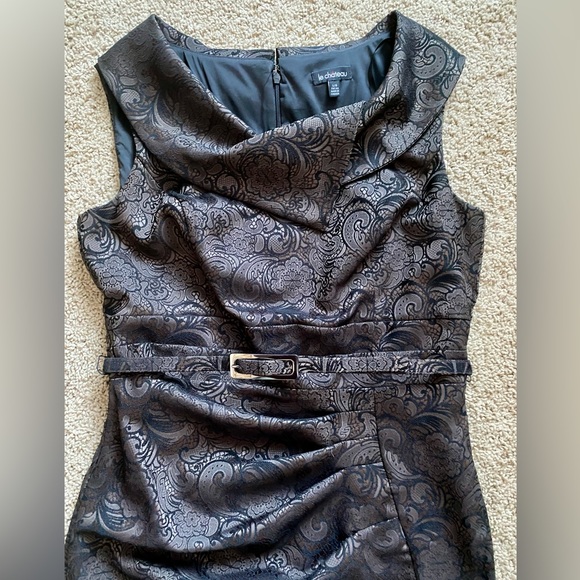 Le Chateau Jacquard Bronze Black Tailored Cocktail Dress - Picture 8 of 12